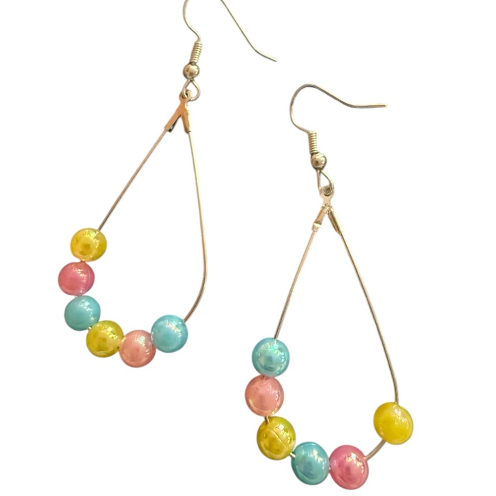 Hand Crafted Pink and Blue Teardrop Earrings